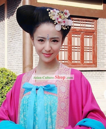 Chinese Tang Dynasty Wig and Hair Decoration Set