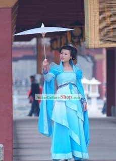 Blue Chinese Han Dynasty Clothing for Women