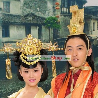 Two Chinese Wedding Hats for Bride and Bridegroom