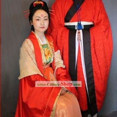 Tang Dynasty Wedding Dress Two Sets for Bride and Bridegroom