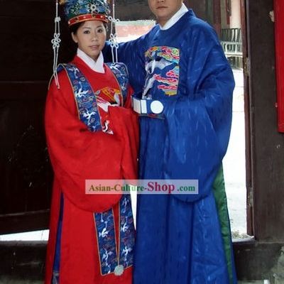 Ming Dynasty Wedding Dress 2 Sets for Bride and Bridegroom