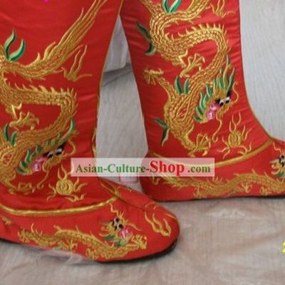 Traditional Chinese Wedding Dragon Embroidery Boots