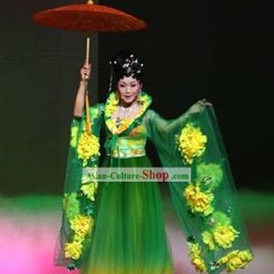 Chinese Folk Umbrella Dancing Costume Set for Women