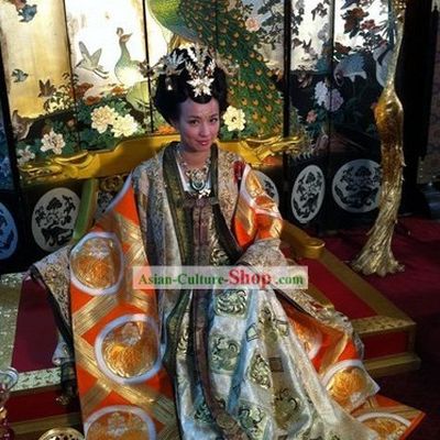 Ancient Chinese Empress Palace Clothing and Headpiece Set