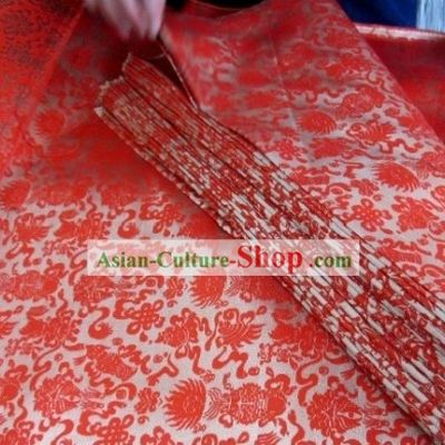 Traditional Chinese Red Flower Brocade Fabric