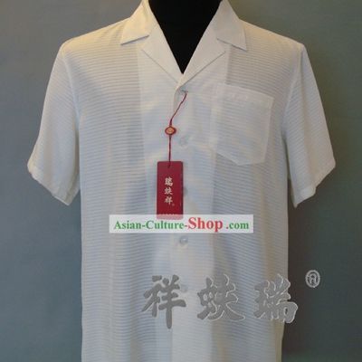 Chinese Peking Rui Fu Xiang White Silk Blouse for Men