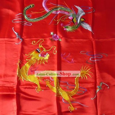 Beijing Rui Fu Xiang Silk Lucky Red Dragon Phoenix Wedding Bedcover Set