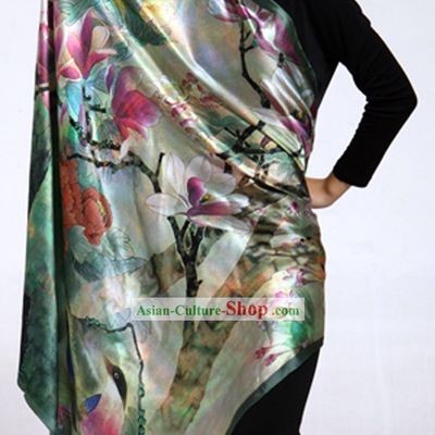 Chinese Beijing Rui Fu Xiang Traditional Painting Silk Shawl