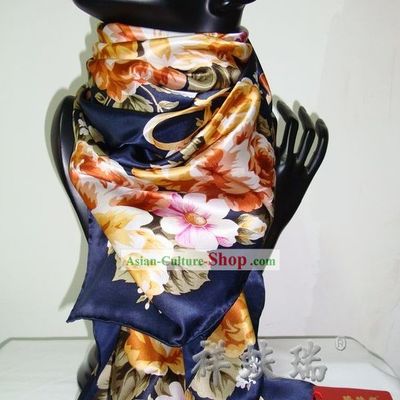 Chinese Beijing Rui Fu Xiang Traditional Flower Silk Scarf