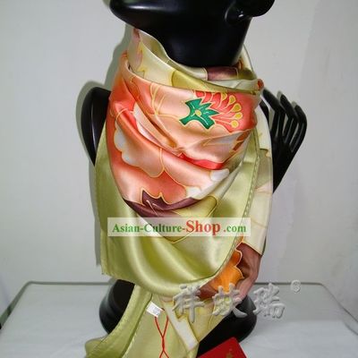 Chinese Beijing Rui Fu Xiang Silk Peony Scarf