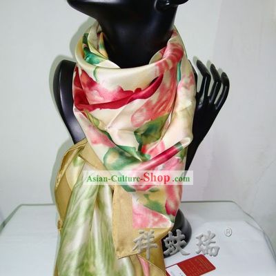 Chinese Rui Fu Xiang Silk Flower Scarf for Women