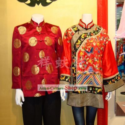 Traditional Chinese Famous Time-honored Rui Fu Xiang Wedding Dresses 2 Sets for Bride and Bridegroom