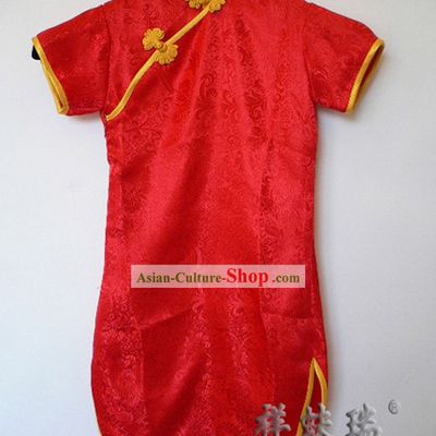 Famous Time-honored Rui Fu Xiang Lucky Red Qipao for Girls