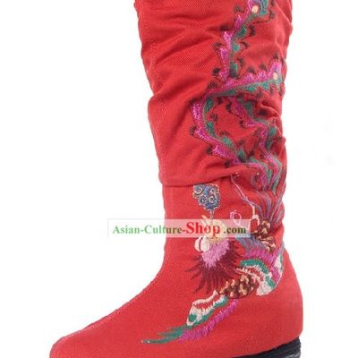 Chinese Handmade Wedding Phoenix Embroidered Boots