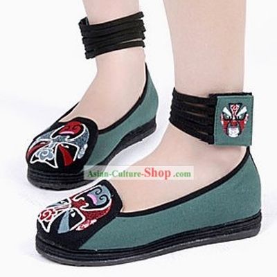 Traditional Chinese Handmade Embroidered Opera Mask Cloth Shoes