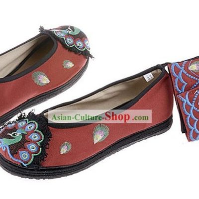 Traditional Chinese Embroidered Peacock Cloth Dance Shoes