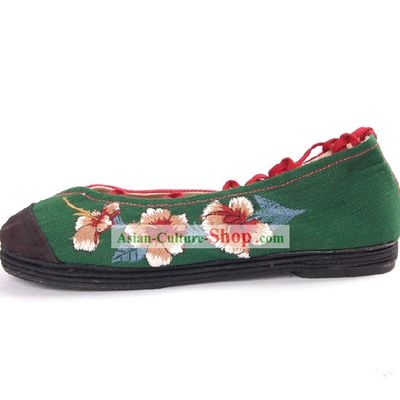 Embroidered Shoes with Layers of Cloth Firmly Stitched Together for Soles