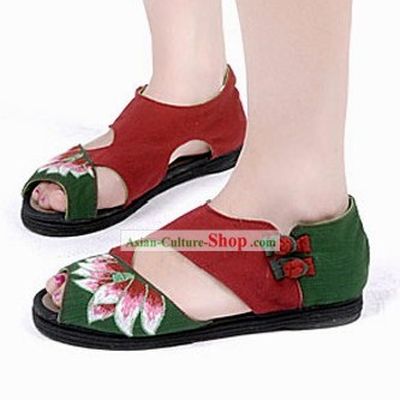Traditional Chinese Summer Embroidered Lotus Sandals
