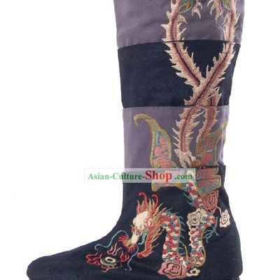 Traditional Chinese Handmade Embroidered Dragon Phoenix Boots