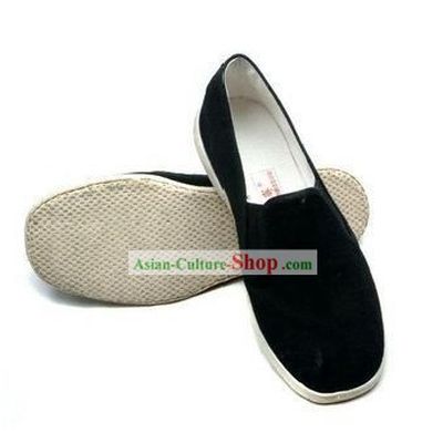 Traditional Chinese Beijing Bu Ying Zhai Black Cloth Shoes for Men