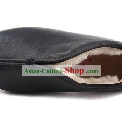 Chinese Handmade Bu Ying Zhai Cow Leather Wool Winter Boots for Men