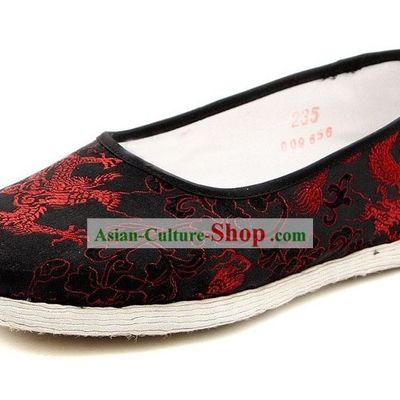 Chinese Handmade Bu Ying Zhai Dragon Brocade Slippers