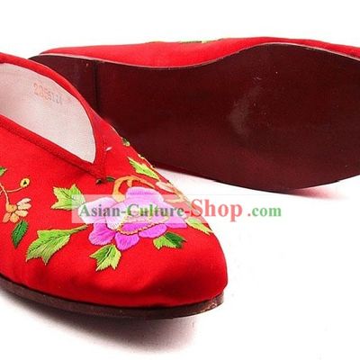 Chinese Handmade Bu Ying Zhai Cow Leather Sole Embroidered Wedding Shoes