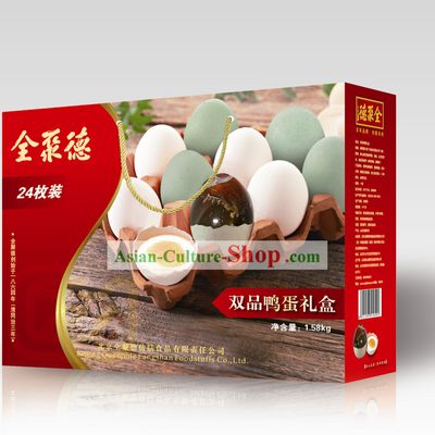 Traditional Chinese Quanjude Salty Duck Eggs and Preserved Eggs 24 Pieces Set
