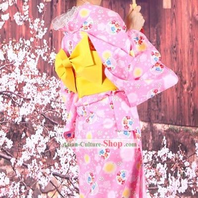 Traditional Japanese Yukata Kimono Obi Belt and Geta Sandal Complete Set for Women