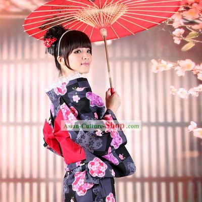 Japanese Classic Yukata Kimono Obi Belt Geta Sandal Complete Set for Women