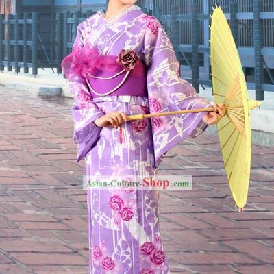 Japanese Female Yukata Kimono Obi Belt Geta Sandal Complete Set
