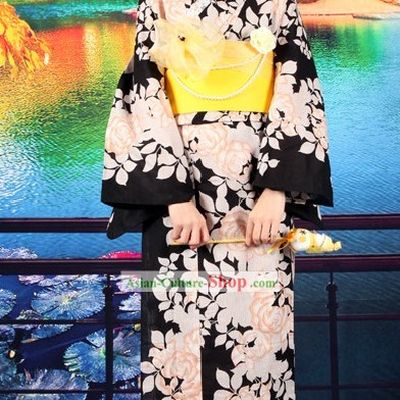 Japanese Yutaka Kimono Obi Belt Geta Sandal Complete Set for Women