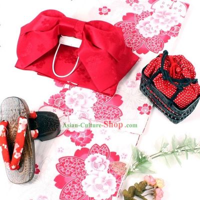 Japanese Yutaka Kimono Obi Belt Geta Sandal Complete Set for Women