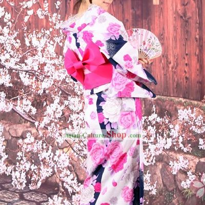 Traditional Japanese Yutaka Kimono Obi Belt Geta Sandal Complete Set for Women