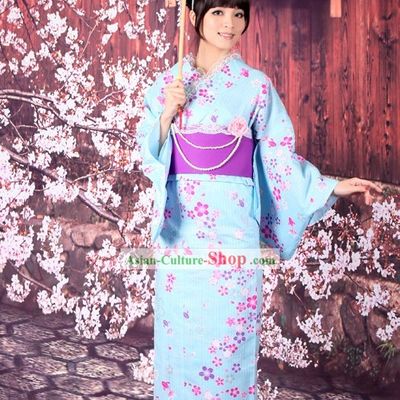 Traditional Japanese Yutaka Kimono Clothes Obi and Geta Sandal Complete Set for Women