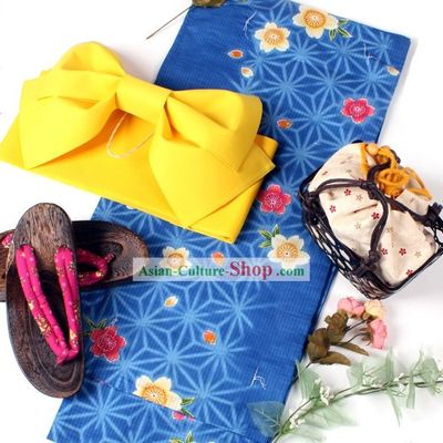 Japanese Yutaka Kimono Obi and Geta Sandal Complete Set for Women