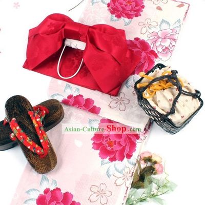 Japanese Yutaka Kimono Clothing Obi and Geta Sandal Complete Set for Women