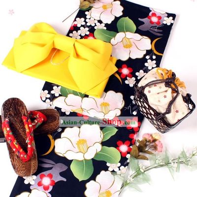 Japanese Yutaka Kimono Clothing Obi and Geta Sandal Complete Set for Women