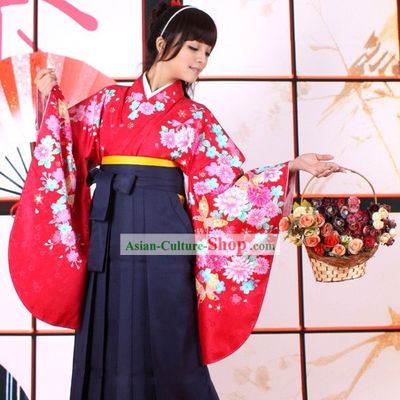 Japanese Furisode Kimono Obi and Geta Sandal Complete Set for Women