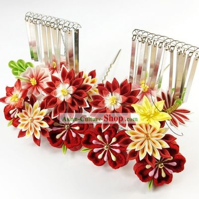 Traditional Japanese Kimono Flower Hair Accessories Set