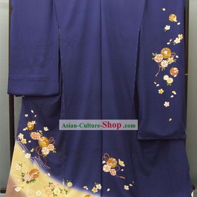 Japanese Classic Furisode Kimono Dress Obi and Geta Sandal Complete Set for Women