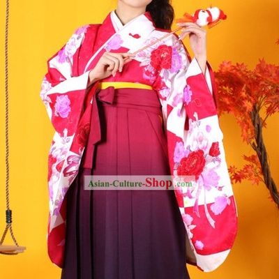 Japanese Furisode Kimono Obi and Geta Sandal Complete Set for Women