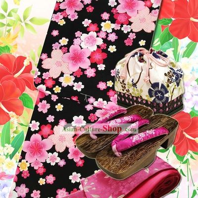 Japanese Yukata Kimono Dress Complete Set for Women