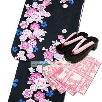 Japanese Yukata Kimono Dress Complete Set for Women