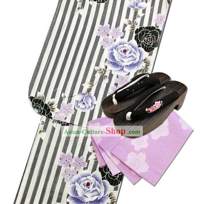 Traditional Japanese Yukata Kimono Complete Set for Women