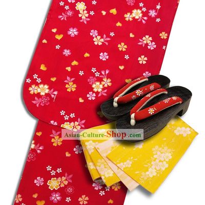 Japanese Yukata Kimono Clothing Complete Set for Women