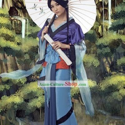 Ancient Chinese Swordswoman Wang Yuyan Costumes and Umbrella Set