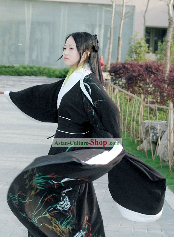 Hand Painted Chinese Hanfu Garment Attire Complete Set for Men