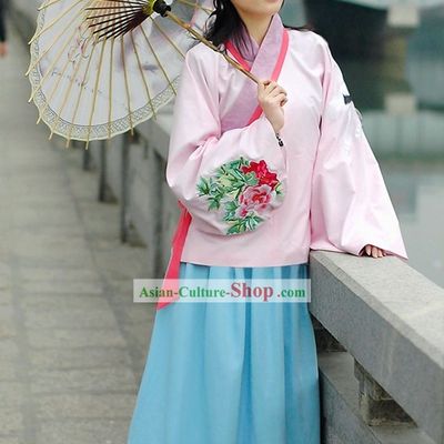 Chinese Ming Dynasty Hanfu Crane and Peony Clothing Complete Set