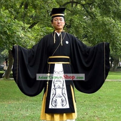 Ancient Chinese Scholar Hanfu Costume and Hat Set